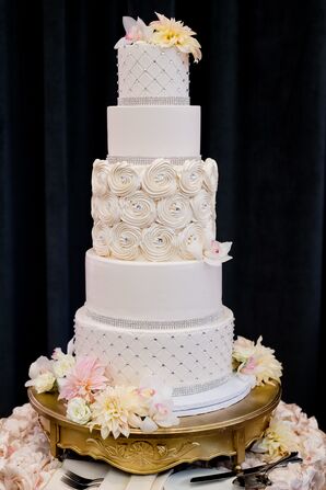 Five-Tier Wedding Cake With Iced Rose Detailing