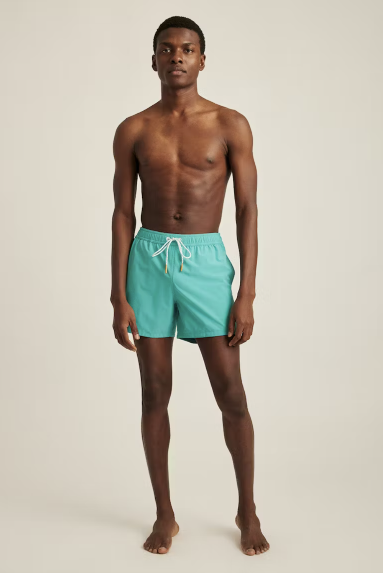 teal nylon swim shorts