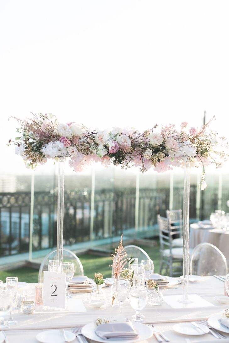 Tall Acrylic Centerpieces with Roses and Cherry Blossoms
