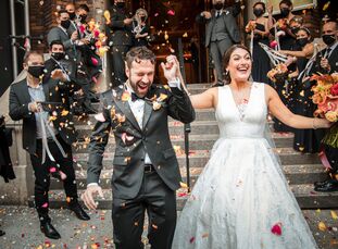 Anastasia and Brian’s wedding at The Foundry in Long Island City, New York, blended a dark-and-moody color palette, Victorian- and apothecary-inspired