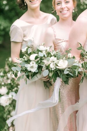 Bridesmaids Sporting Neutral Dresses and Bouquets