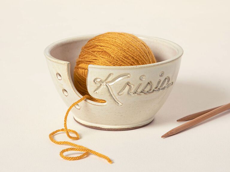 Personalized stoneware yarn bowl for mom-in-law 