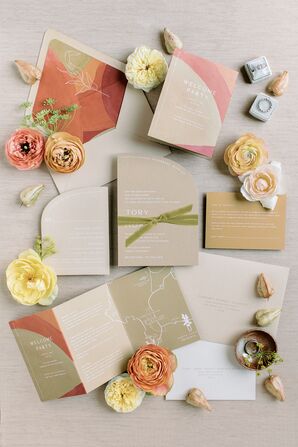 Tan-and-Orange Boho Wedding Invitation Suite