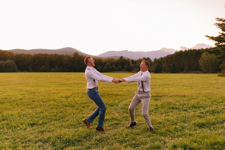 Couple dancing in field