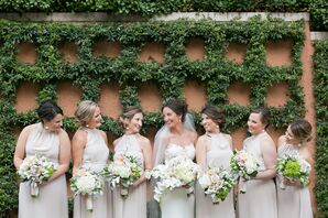 Bridesmaids in Blush, High-Neck Gowns