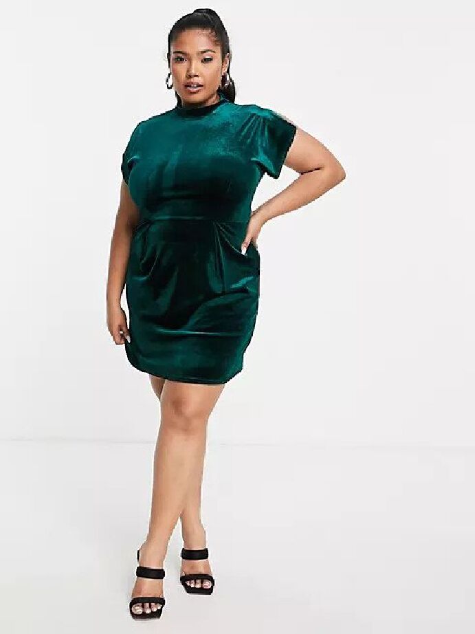 Emerald green velvet mini dress