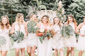 Palm Leaves, Protea, Pampas Grass, Dahlias and Amaranthus Added to the Wedding Day's Boho Decor