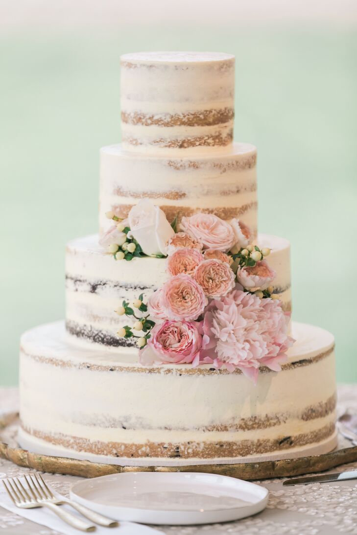 Naked Cake with Pink Cabbage Roses
