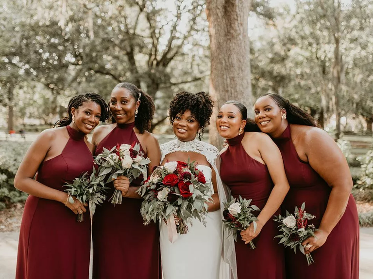 mismatched burgundy bridesmaid dresses