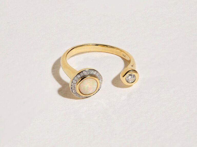 two stone open ring with opal and diamond 