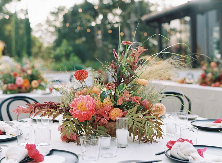 Bright Centerpieces Made the Black-and-White Reception Decor Pop
