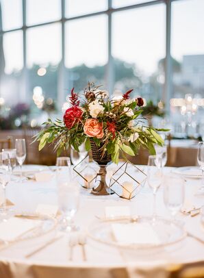 Centerpiece with Peonies and Greenery and Geometric Decor