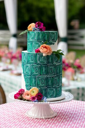 Two-Tier Cake With Geometric Green Design