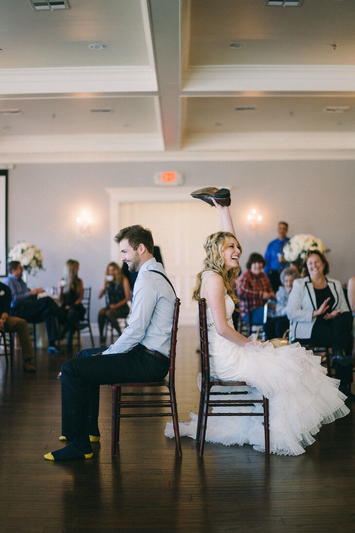 Elena and Derek kicked off their shoes and played the popular reception game, which kept guests in stiches. The newlyweds also played a game called “Stand-up, Sit-down” which gave one of their guests the opportunity to win a prize.
