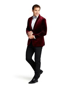 Stitch & Tie Burgundy Velvet Shawl Tuxedo Red Tuxedo