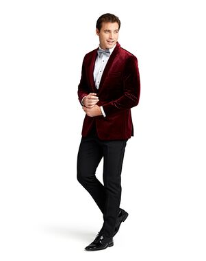 Stitch & Tie Burgundy Velvet Shawl Tuxedo Red Tuxedo