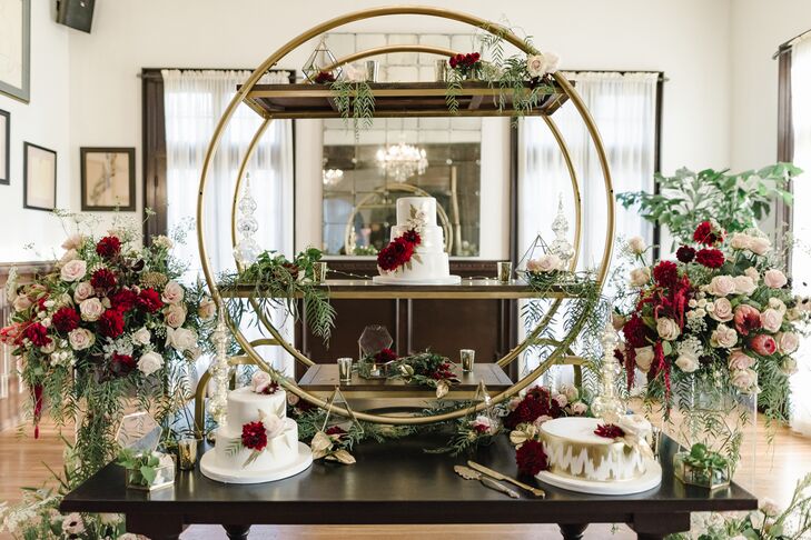 Dramatic Geometric Cake Table with Oversize Floral Arrangements