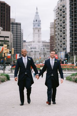 Grooms in Matching Formal Tuxedos, Classic Look Walking in Philadelphia