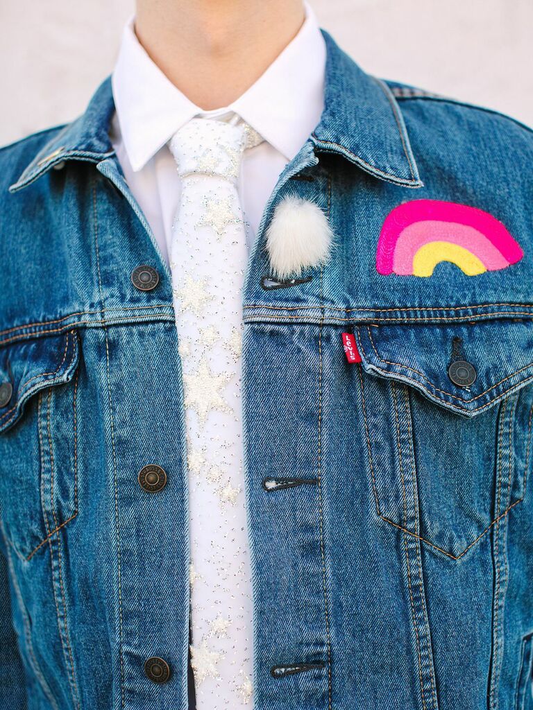 rainbow wedding ideas jean jacket