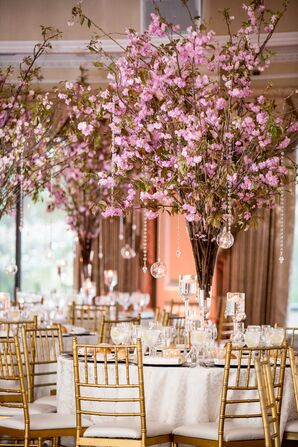 Pink Cherry Blossom Centerpieces with Crystals