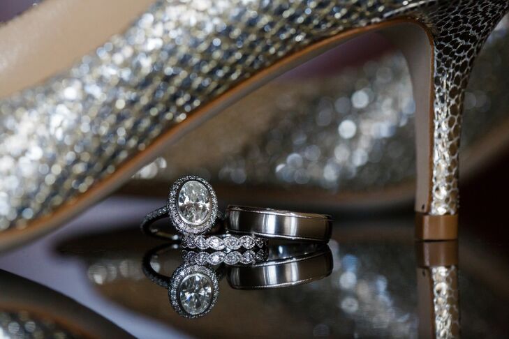 Engagement and Wedding Rings Under Shoe