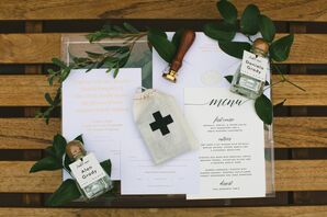 Simple White Paper Goods with Black and Gold Type