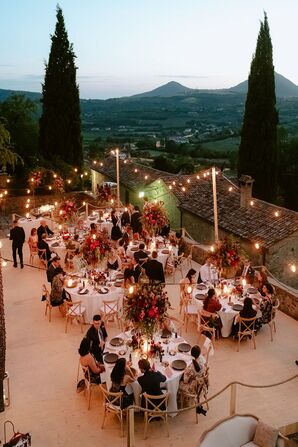 Outdoor Reception With String Lights in Italy