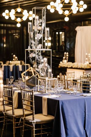 Geometric Decorations Atop Wedding Reception Dining Tables