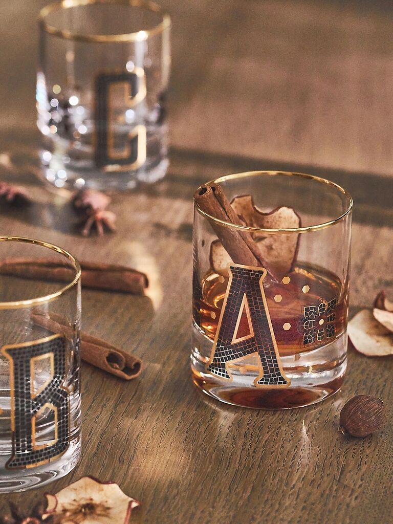 Monogrammed old fashioned glasses bridesmaid gift idea