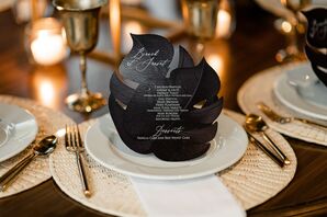 Black Monsterra Leaf Menu Card