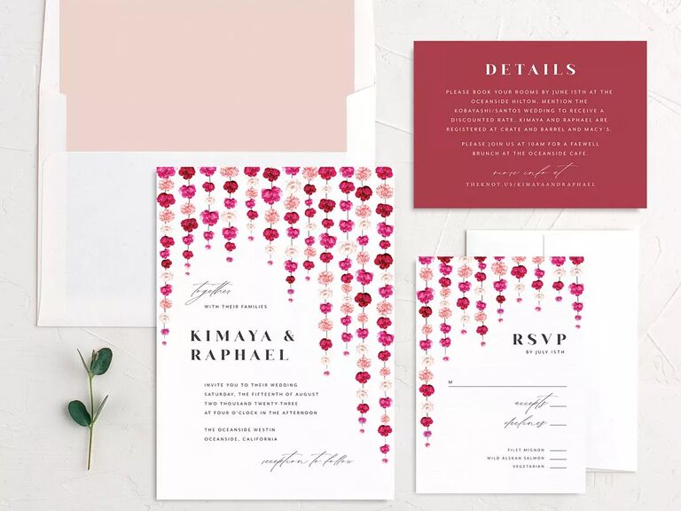 valentine's day wedding invitations floral garlands
