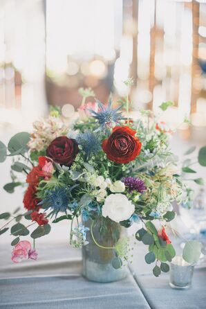 Red and White Textured Wildflower Arrangement