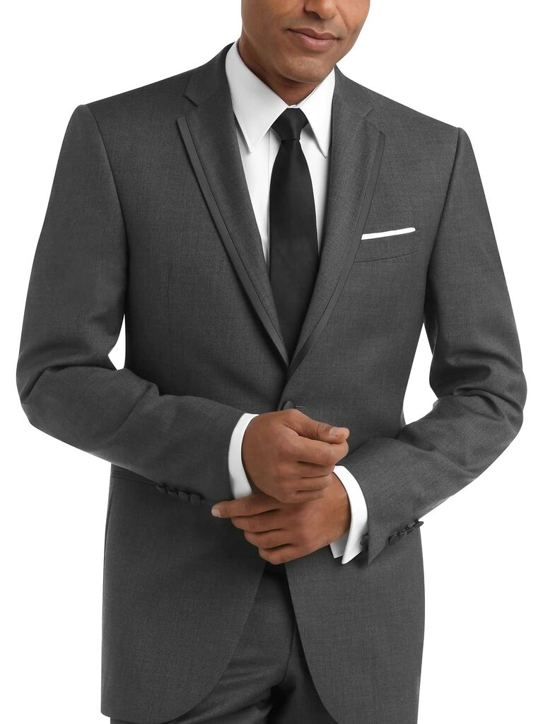 Joseph Abboud grey slim-fit tuxedo for men's black-tie attire from Men's Wearhouse