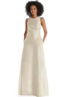 Dessy Group Jewel Neck Asymmetrical Shirred Bodice Maxi Dress with Pockets - D819 Bridesmaid Dress