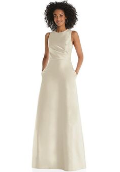 Dessy Group Jewel Neck Asymmetrical Shirred Bodice Maxi Dress with Pockets - D819 Bridesmaid Dress