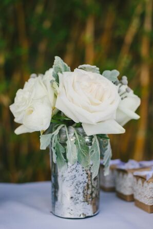 Ivory Rose Arrangement in Silver Vase