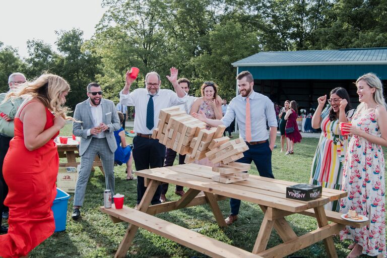 Wedding Guests Playing Giant Jenga