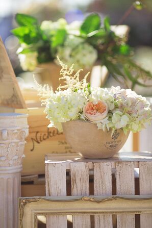 Blush Garden Rose and Ivory Hydrangea Accent