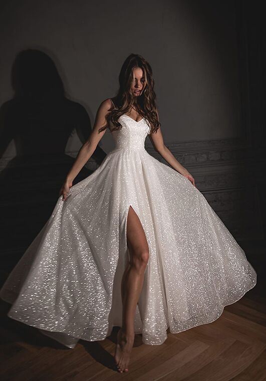 Olivia Bottega Shiny Wedding Dress Bree with a High Front Slit A-Line Wedding Dress - 3