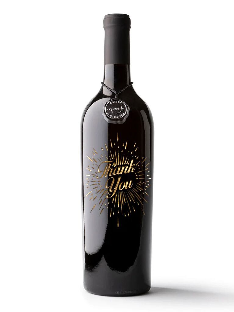 Thank You in sunburst etched wine maid of honor gift