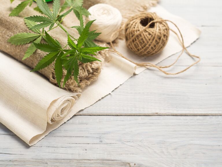 Fabric and thread with marijuana leaves. 