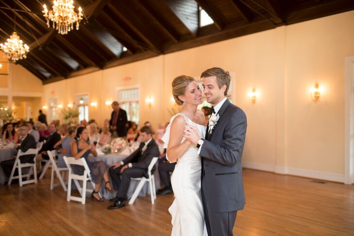 The wedding took place at the newly renovated Woman's Club of Portsmouth. The hall had beautiful cathedral ceilings with crystal chandeliers.