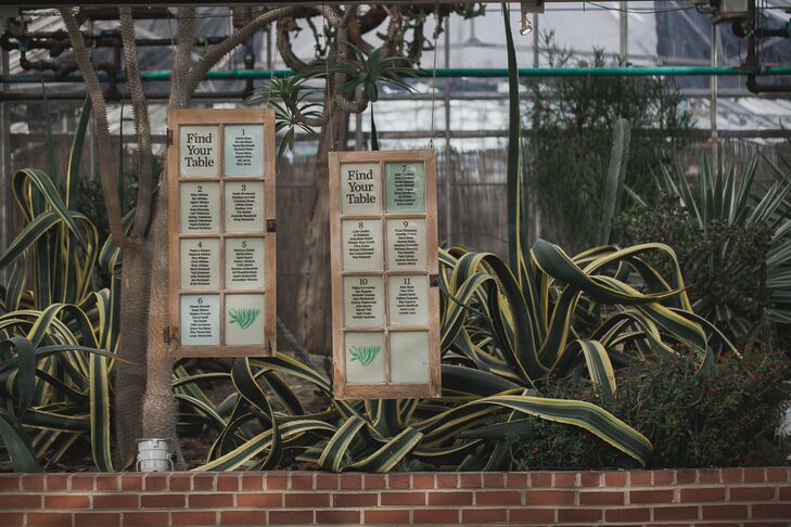 Our seating chart was printed on transparencies and affixed to antique windows that hung in the cafe my mom owned when I was a child," says Nicole.