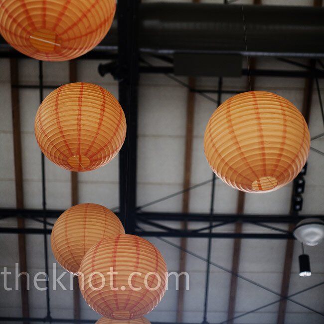 Vivid paper lanterns were hung from the exposed beams and wires of The Depot, adding a pop of color to the space.