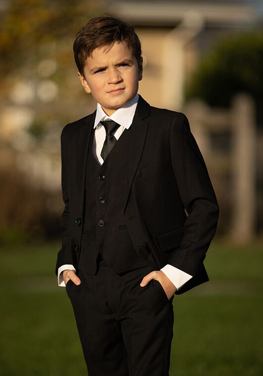 BLACKTIE "Liam" Onyx Black Suit (5-Piece Set) Flower Girl Dress and Ring Bearer Outfit - 4