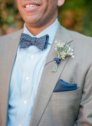 Blue Button-Down Shirt with Polka Dot Bow Tie