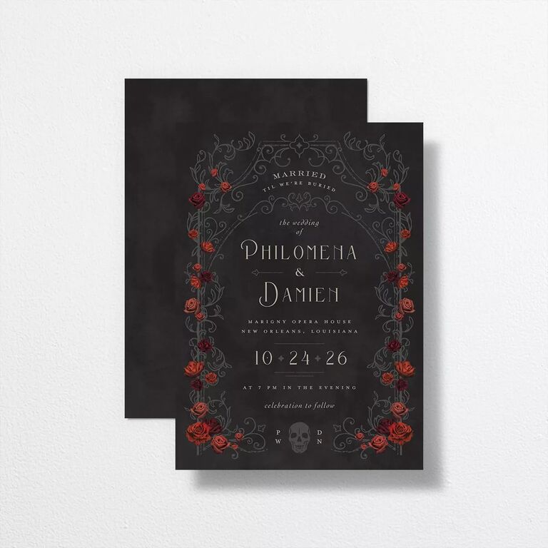 Gothic edgy red rose wedding invitation