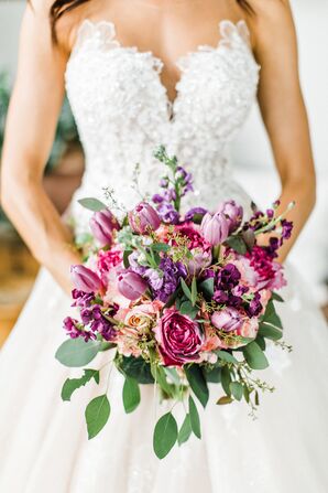 Purple Spring Tulip and Rose Bouquet