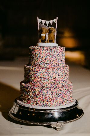Tiered Cake with Sprinkles and Dog Cake Topper
