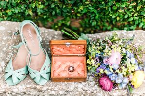 Mint Wedding Shoes and Pearl Ring